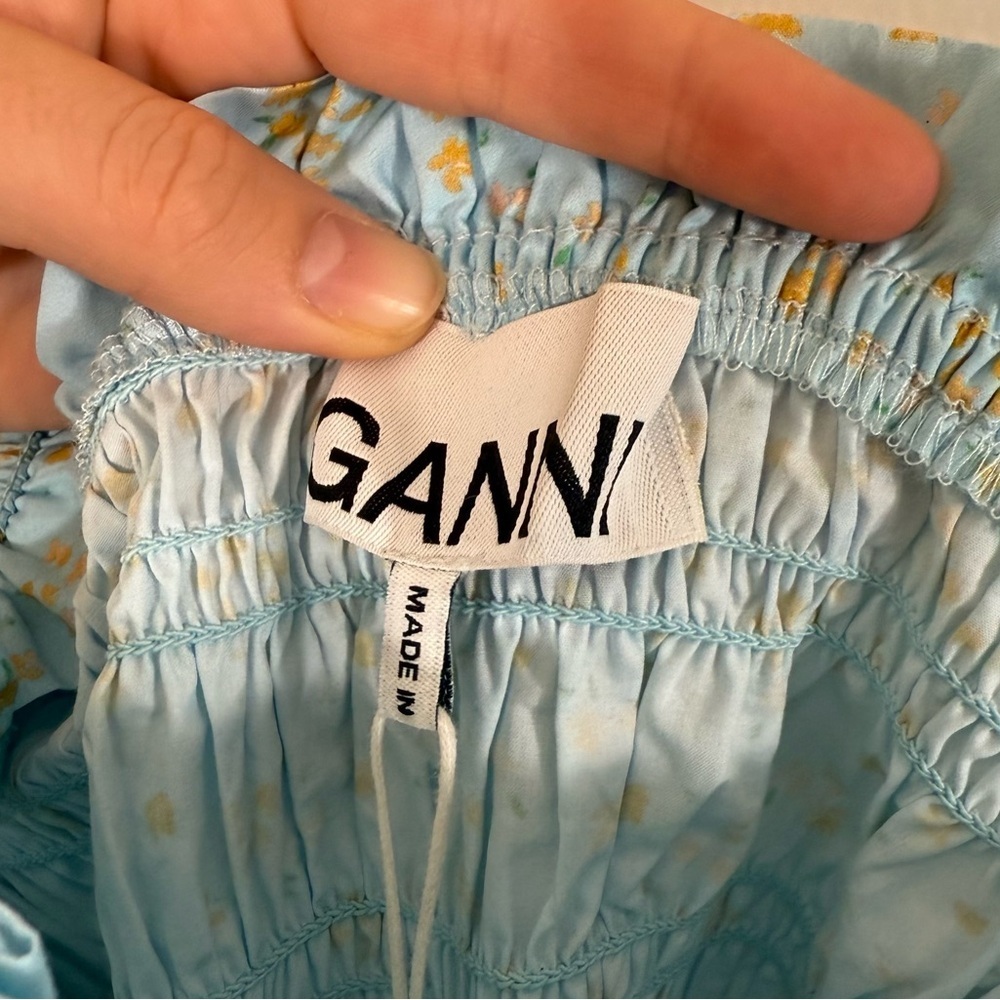 NWT GANNI Corydalis Floral Smocked Puff Sleeve Mini Dress Size 6 - Picture 6 of 8